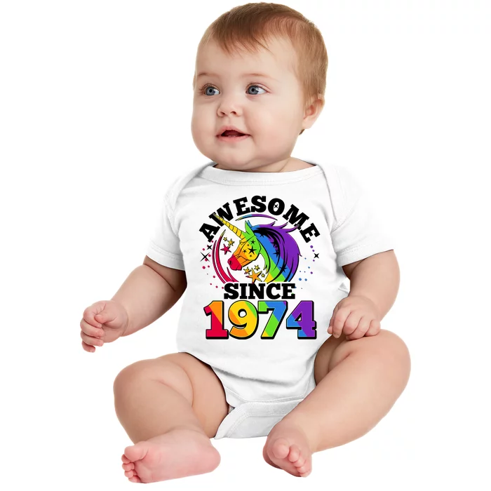 Rainbow Unicorn Awesome Since 1974 50th Birthday Baby Bodysuit