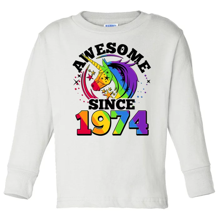 Rainbow Unicorn Awesome Since 1974 50th Birthday Toddler Long Sleeve Shirt