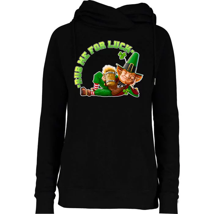 Rub Me for Luck Irish Leprechaun Womens Funnel Neck Pullover Hood