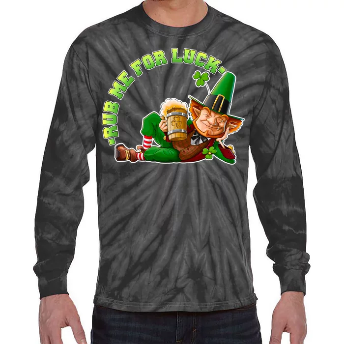 Rub Me for Luck Irish Leprechaun Tie-Dye Long Sleeve Shirt