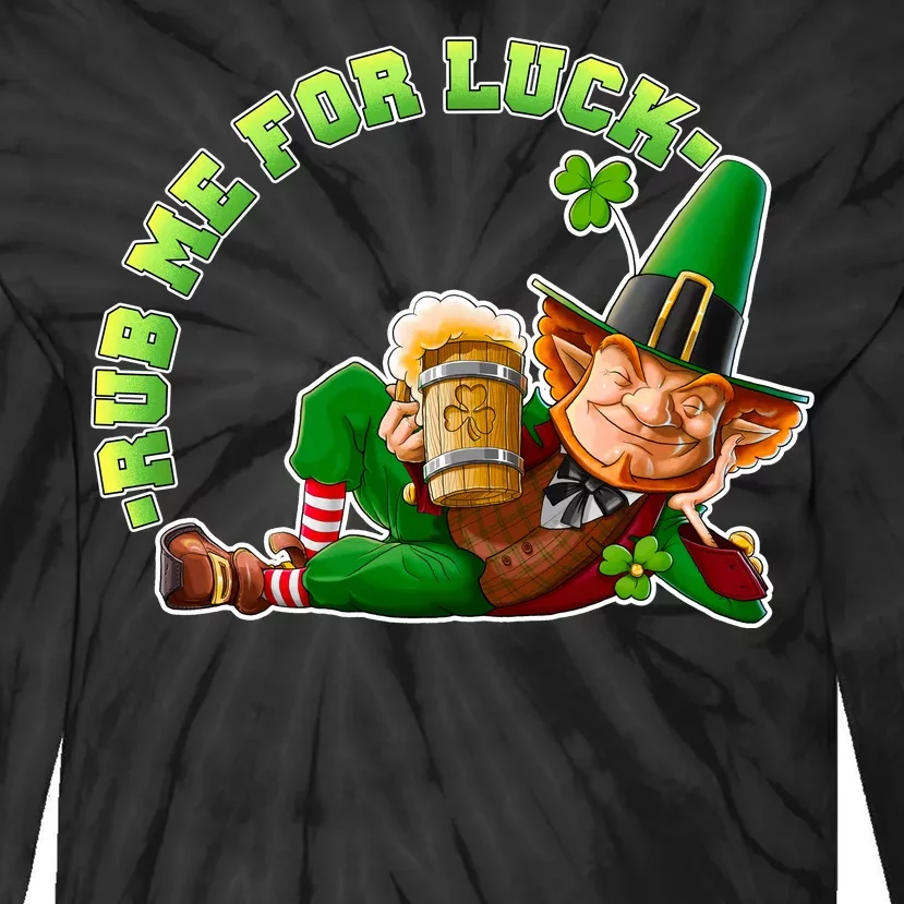 Rub Me for Luck Irish Leprechaun Tie-Dye Long Sleeve Shirt