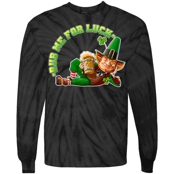 Rub Me for Luck Irish Leprechaun Tie-Dye Long Sleeve Shirt