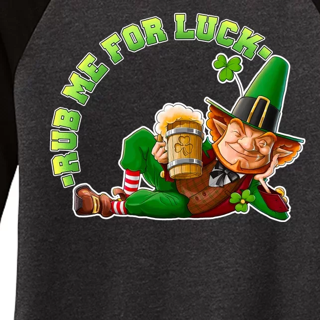 Rub Me for Luck Irish Leprechaun Women's Tri-Blend 3/4-Sleeve Raglan Shirt