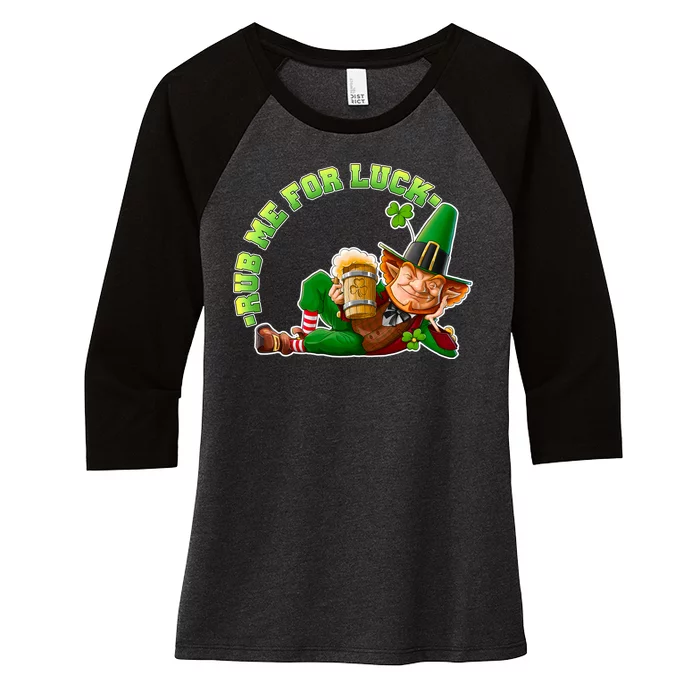 Rub Me for Luck Irish Leprechaun Women's Tri-Blend 3/4-Sleeve Raglan Shirt