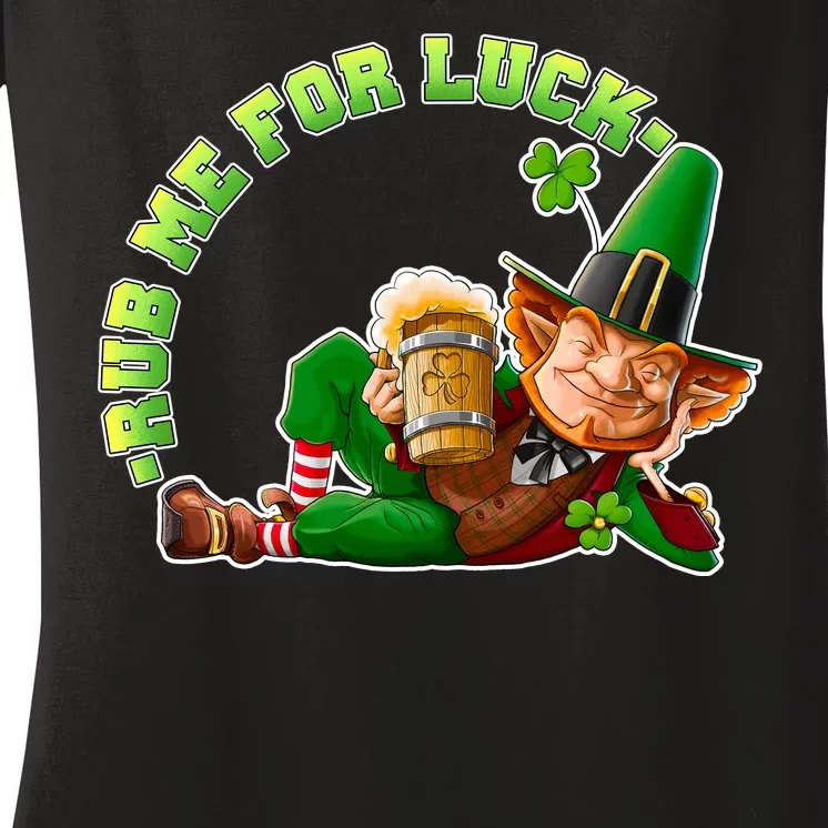 Rub Me for Luck Irish Leprechaun Women's V-Neck T-Shirt