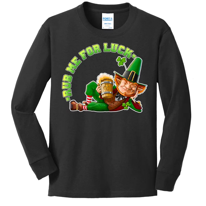 Rub Me for Luck Irish Leprechaun Kids Long Sleeve Shirt