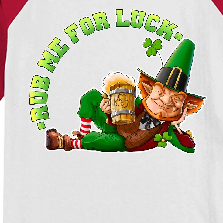 Rub Me for Luck Irish Leprechaun Kids Colorblock Raglan Jersey