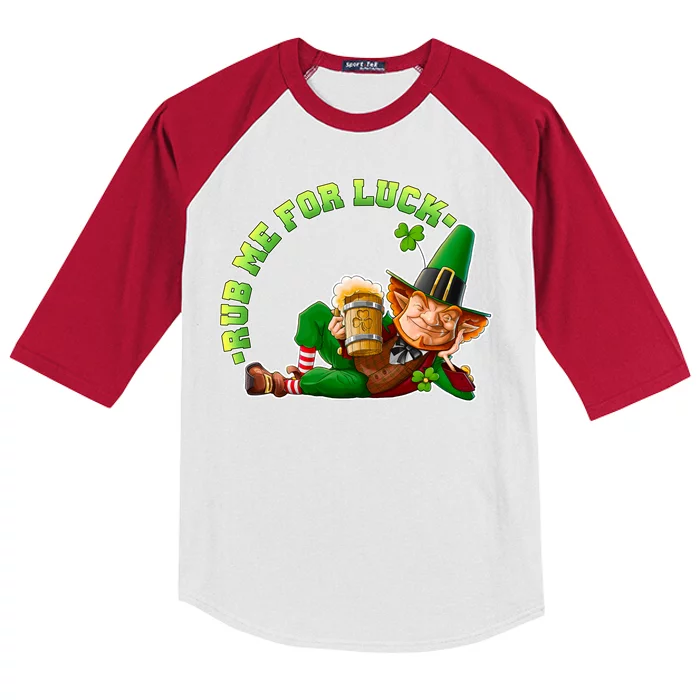 Rub Me for Luck Irish Leprechaun Kids Colorblock Raglan Jersey