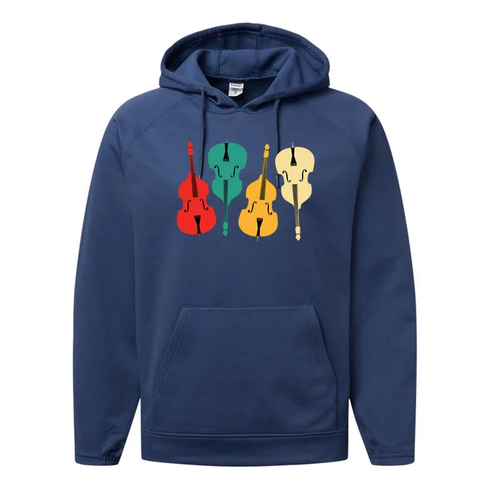 Retro Upright Bass String Double Bass Vintage Gift Performance Fleece Hoodie