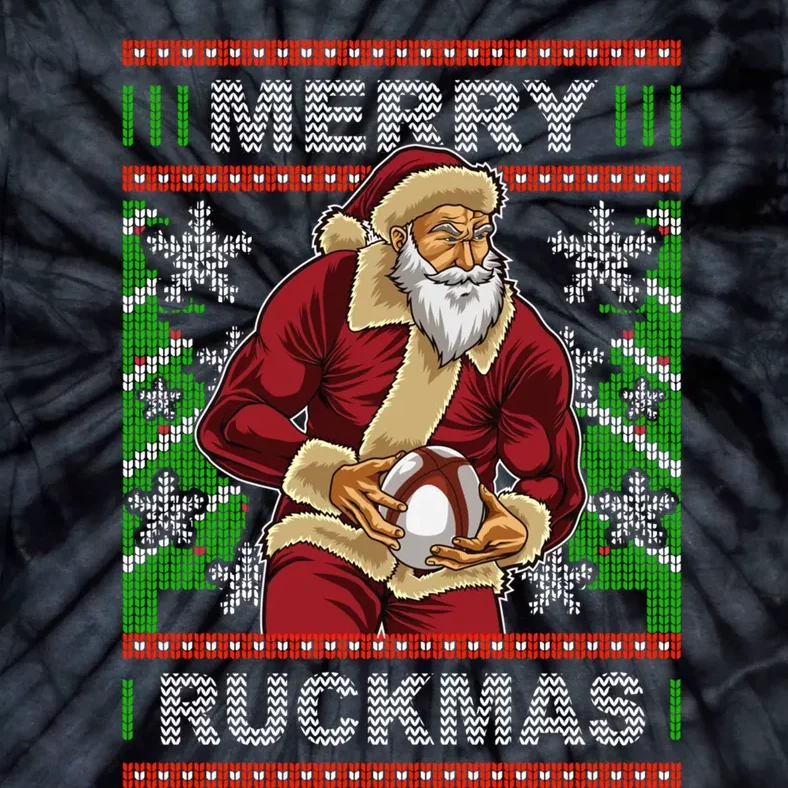 Rugby Ugly Christmas Santa Merry Ruckmas Xmas Tie-Dye T-Shirt