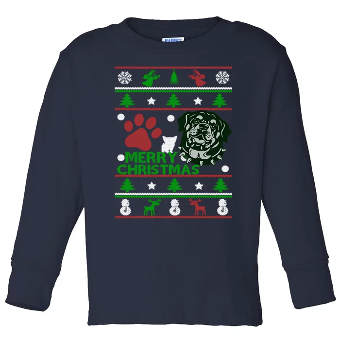 Rottweiler Ugly Christmas Toddler Long Sleeve Shirt