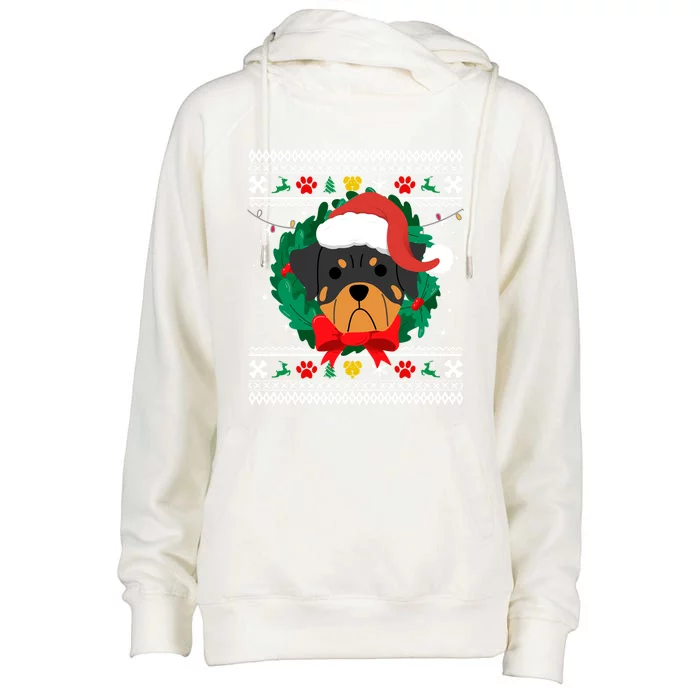 Rottweiler Ugly Christmas Sweater Rottie Great Gift Womens Funnel Neck Pullover Hood