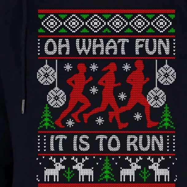 Running Ugly Christmas "Oh What Fun It Is To Run" Funny Ugly Womens Funnel Neck Pullover Hood