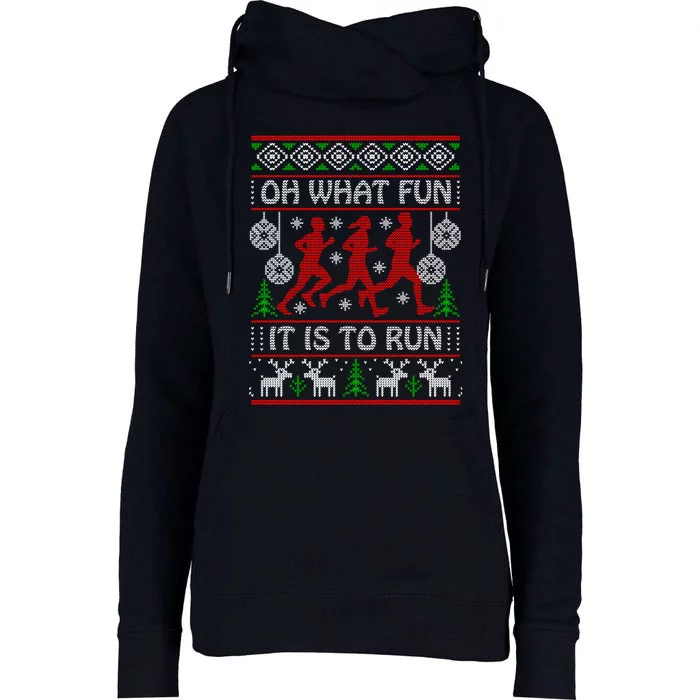 Running Ugly Christmas "Oh What Fun It Is To Run" Funny Ugly Womens Funnel Neck Pullover Hood