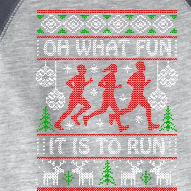 Running Ugly Christmas "Oh What Fun It Is To Run" Funny Ugly Toddler Fine Jersey T-Shirt