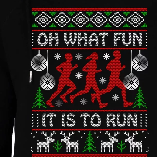 Running Ugly Christmas Oh What Fun It Is To Run Funny Ugly Womens Funnel Neck Pullover Hood