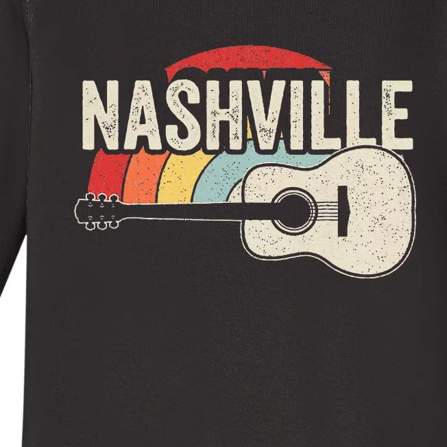 Retro Unique Country Music Lovers Nashville Musician Guitar Baby Long Sleeve Bodysuit