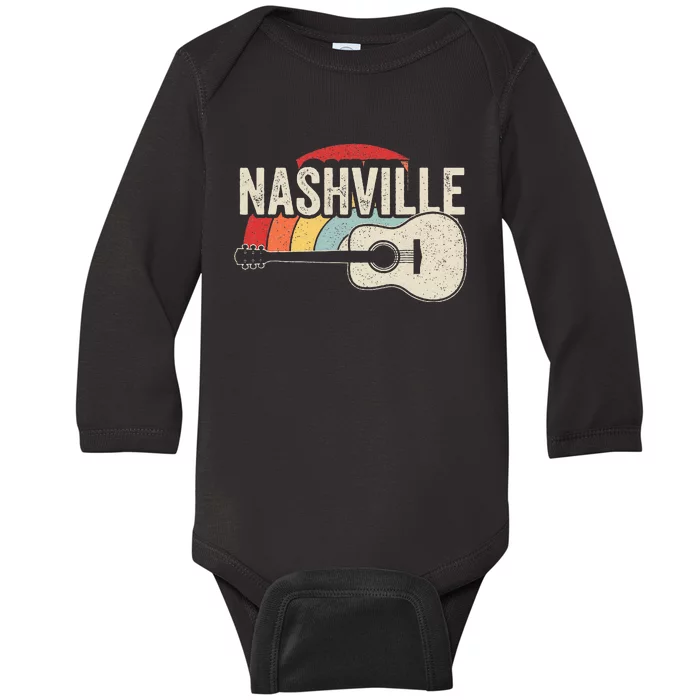 Retro Unique Country Music Lovers Nashville Musician Guitar Baby Long Sleeve Bodysuit