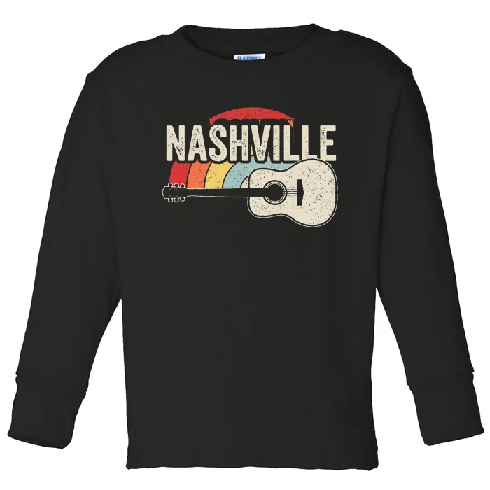 Retro Unique Country Music Lovers Nashville Musician Guitar Toddler Long Sleeve Shirt