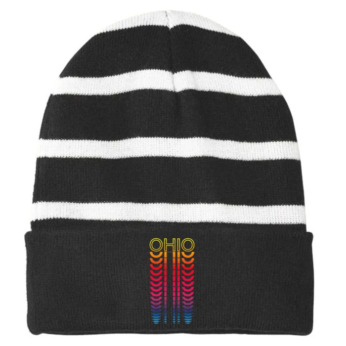 Retro USA Colorful State Nostalgic Ohio Striped Beanie with Solid Band