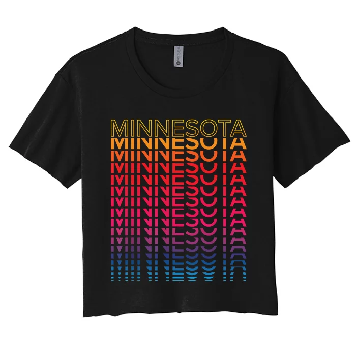 Retro Usa Colorful State Nostalgic Minnesota Women's Crop Top Tee