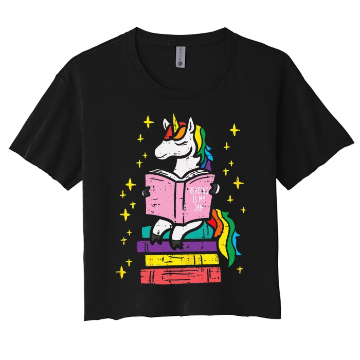 Reading Unicorn Cute Book Lover Bookworm Women Girls Women's Crop Top Tee