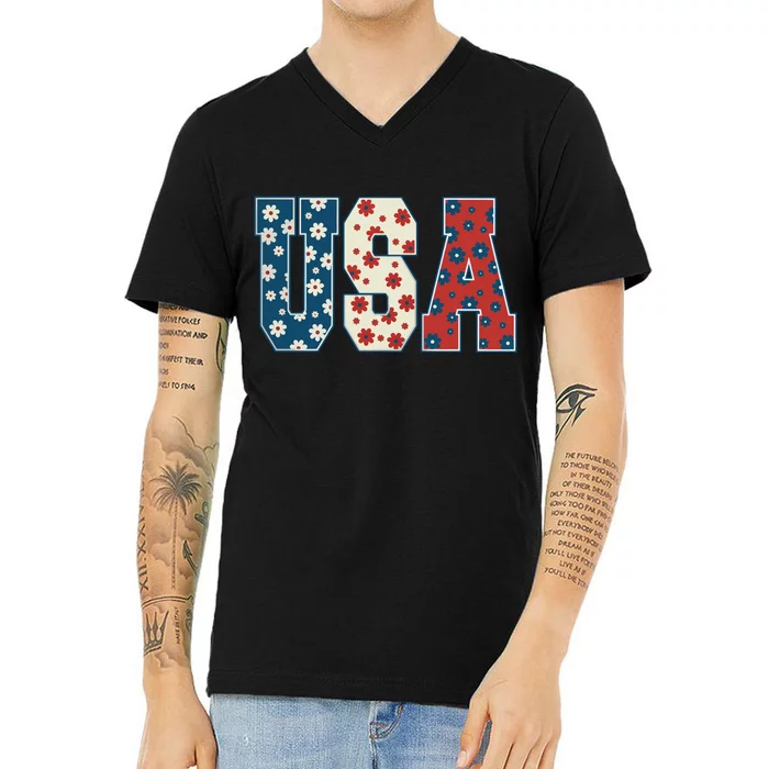 Retro Usa Comfort Colors Graphic V-Neck T-Shirt