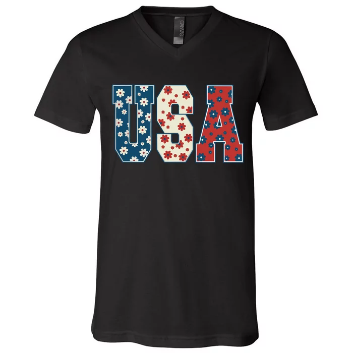 Retro Usa Comfort Colors Graphic V-Neck T-Shirt