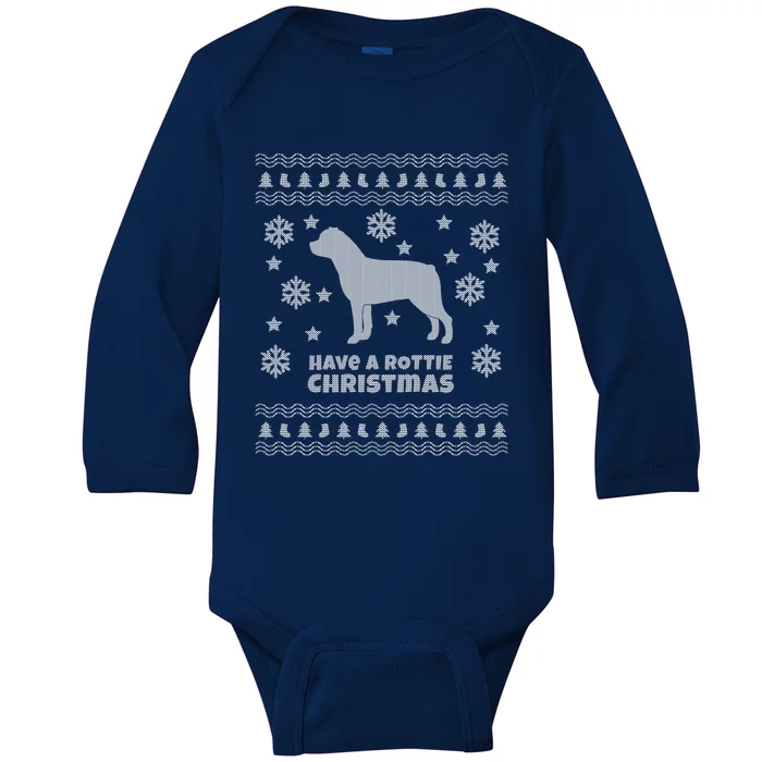 Rottweiler Ugly Christmas Rottie Holiday Gift Baby Long Sleeve Bodysuit