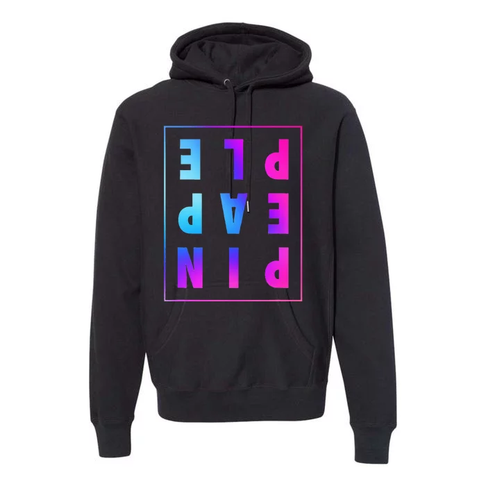 Retro Upside Down Pineapple Swinger Pastel Text Grid Premium Hoodie