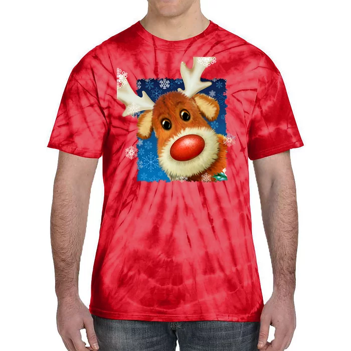 Rudolph Red Nose - Reindeer Closeup Christmas Tie-Dye T-Shirt