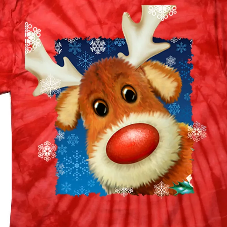 Rudolph Red Nose - Reindeer Closeup Christmas Tie-Dye T-Shirt