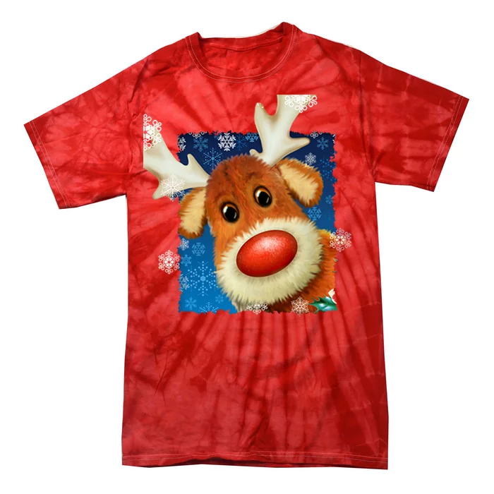 Rudolph Red Nose - Reindeer Closeup Christmas Tie-Dye T-Shirt