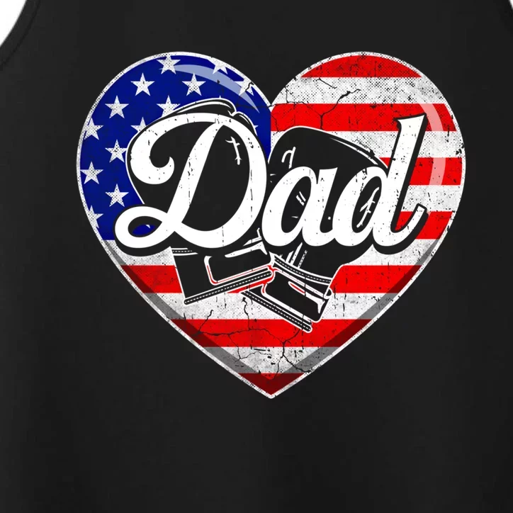 Retro Usa Flag Heart Boxing Dad Fathers Day Patriotic Gift Performance Tank