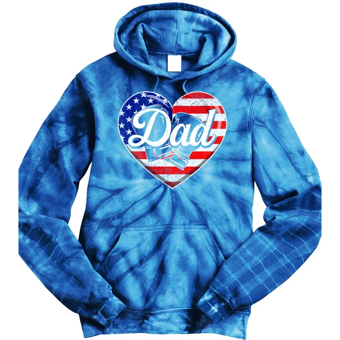 Retro Usa Flag Heart Boxing Dad Fathers Day Patriotic Gift Tie Dye Hoodie