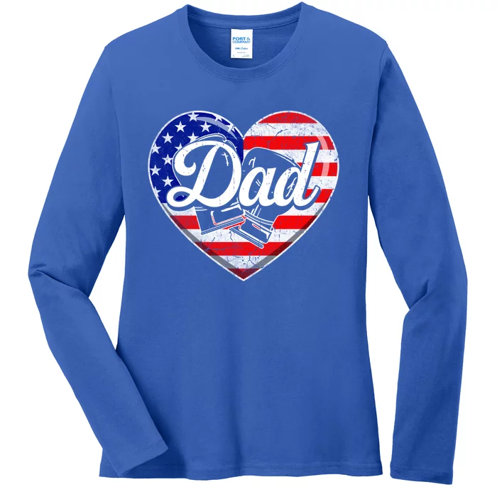 Retro Usa Flag Heart Boxing Dad Fathers Day Patriotic Gift Ladies Long Sleeve Shirt