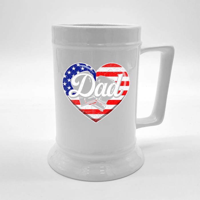 Retro Usa Flag Heart Boxing Dad Fathers Day Patriotic Gift Front & Back Beer Stein