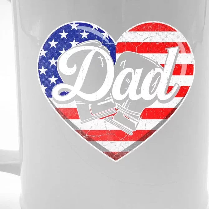 Retro Usa Flag Heart Boxing Dad Fathers Day Patriotic Gift Front & Back Beer Stein