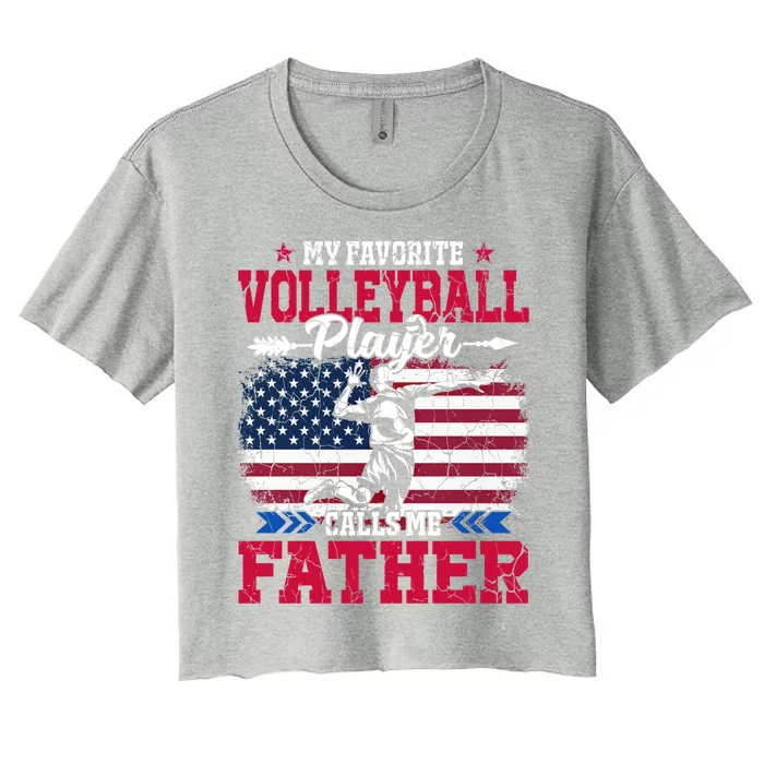 Retro Usa Flag Volleyball Player Calls Me Father 4th July Gift Women's Crop Top Tee