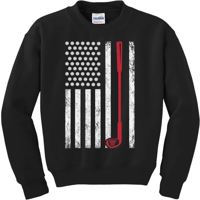 Retro USA Flag Distressed Golf Sport Lover Funny Kids Sweatshirt