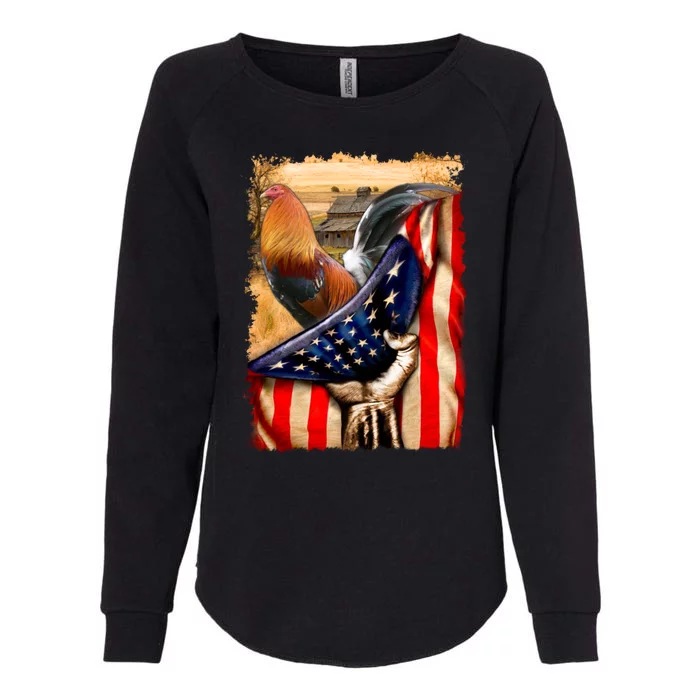 Rooster Us Flag Cock Fight Womens California Wash Sweatshirt