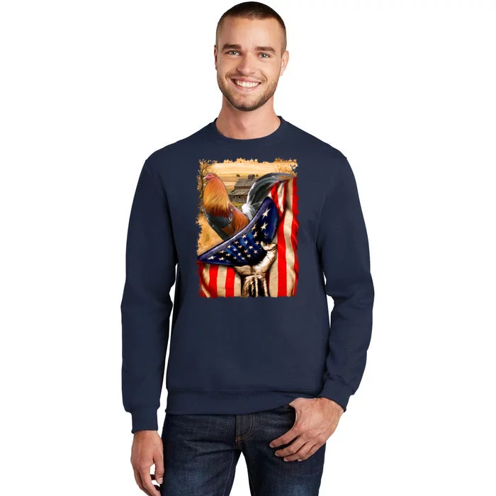 Rooster Us Flag Cock Fight Tall Sweatshirt