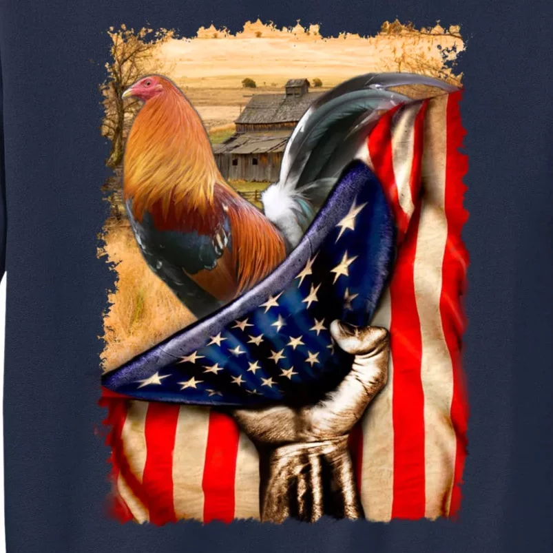 Rooster Us Flag Cock Fight Tall Sweatshirt