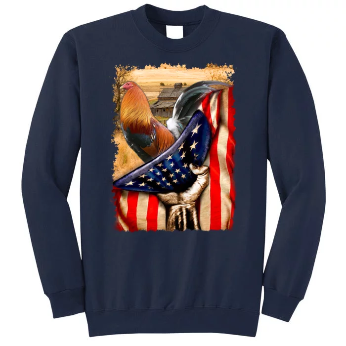 Rooster Us Flag Cock Fight Tall Sweatshirt