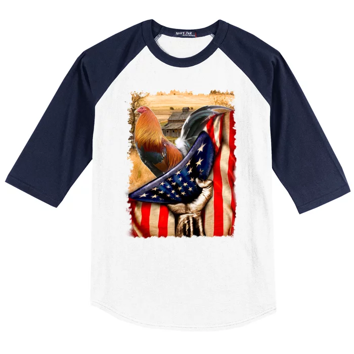 Rooster Us Flag Cock Fight Baseball Sleeve Shirt