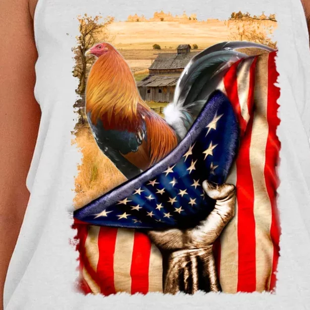 Rooster Us Flag Cock Fight Women's Knotted Racerback Tank