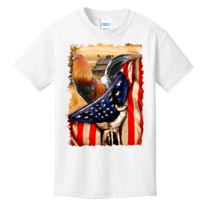 Rooster Us Flag Cock Fight Kids T-Shirt