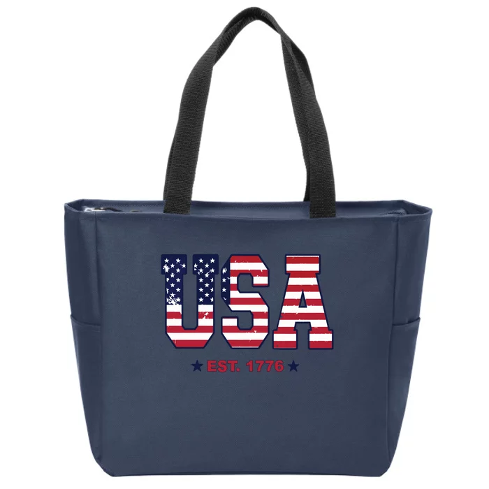 Retro Usa Flag Est. 1776 4th Of July Graphic American Flag Zip Tote Bag