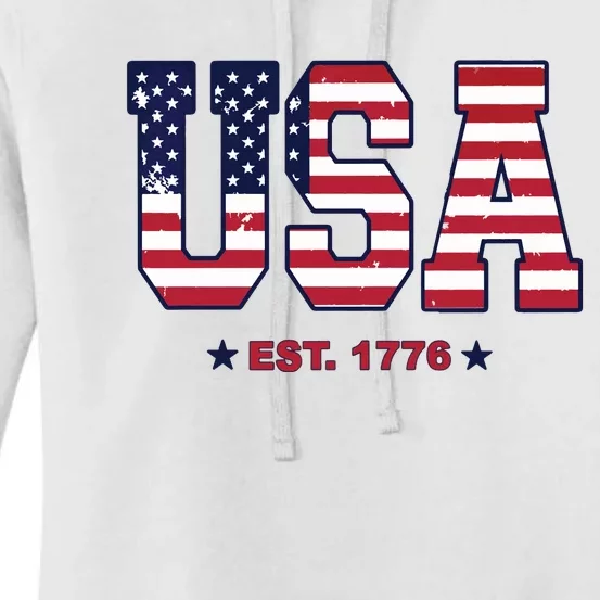 Retro Usa Flag Est. 1776 4th Of July Graphic American Flag Women's Pullover Hoodie