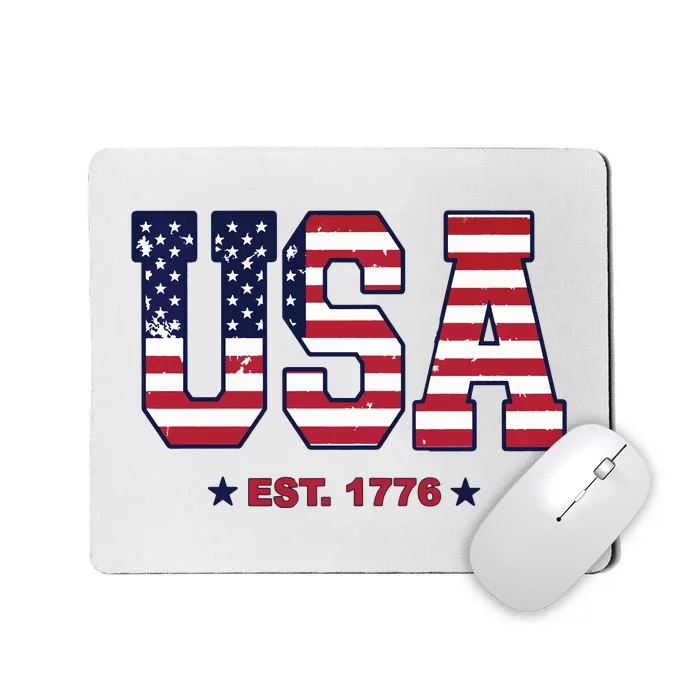 Retro Usa Flag Est. 1776 4th Of July Graphic American Flag Mousepad